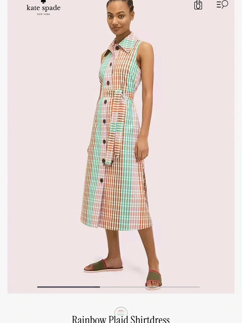 kate spade Rainbow Plaid Sleeveless Shirtdress Midi